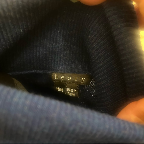 THEORY Striped Blue Turtleneck Wool Cashmere Sweater Goth Wednesday Addams Cosy - Picture 4 of 8